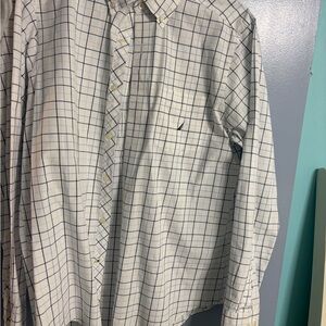 Nautica Men's White and Navy Plaid Shirt